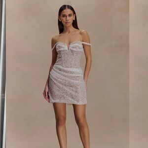 Meshki Strapless Glitter Dress - Cream